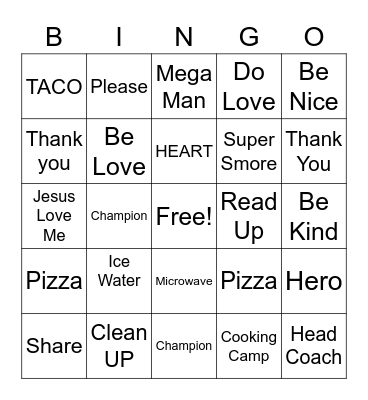 Mega Sports Camp Bingo Card