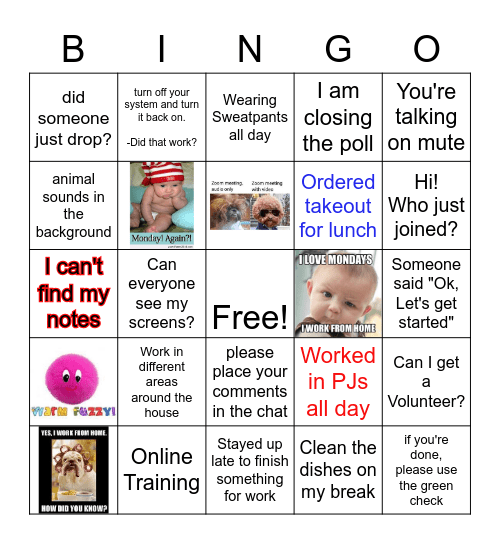 Work Fun Bingo Card