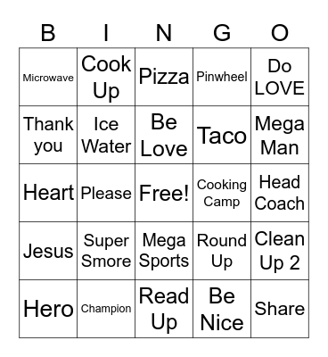MEGA Sports Camp Bingo Card