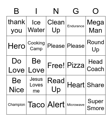 Mega Sports Camp Bingo Card