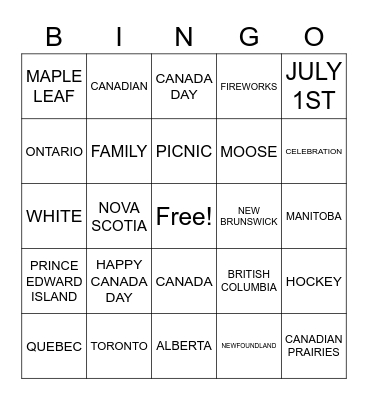 Happy Canada Day! Bingo Card