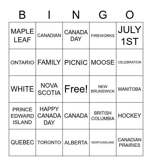 Happy Canada Day! Bingo Card