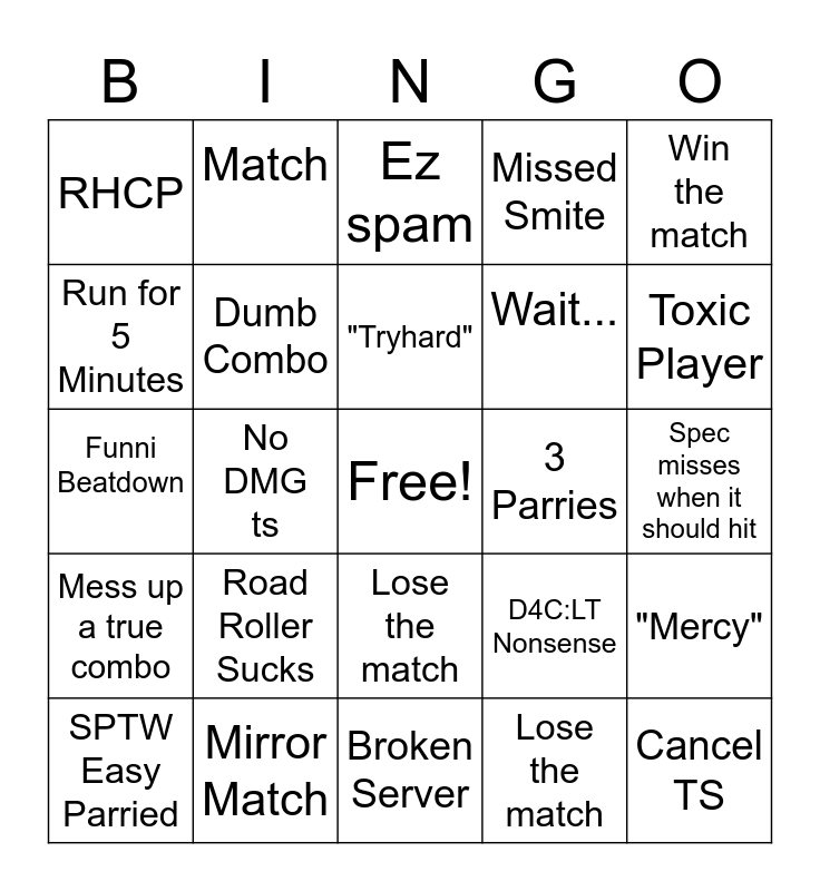 Noobs in Combat Bingo (by WhitetheCa) Bingo Card