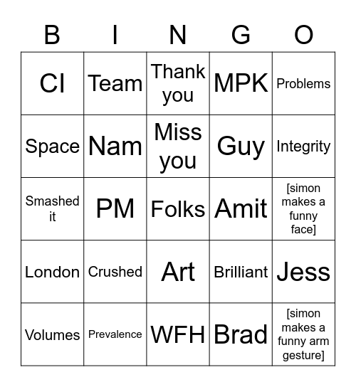 Integrity Simon Bingo Card