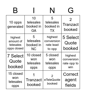 Telesales Bingo July Bingo Card