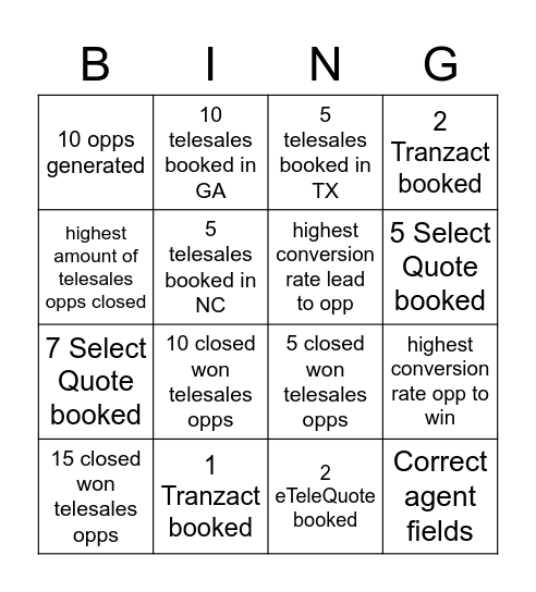 Telesales Bingo July Bingo Card