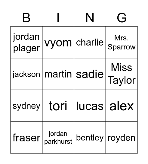 Class Bingo Card