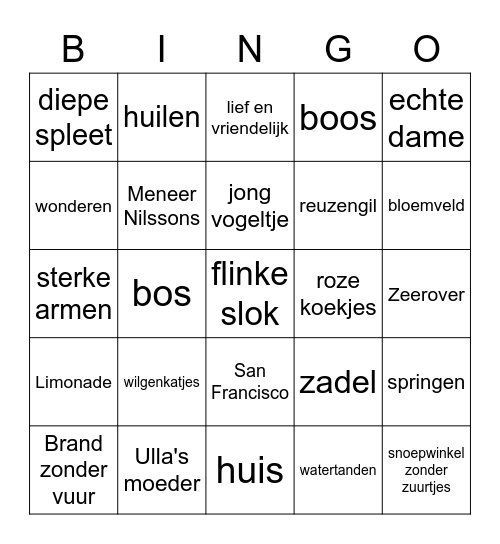 voorleesbingo 1 groep 4 / 5 Bingo Card