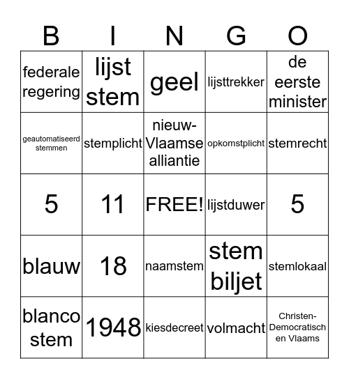 De verkiezingen Bingo Card