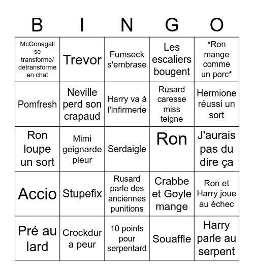 Harry Potter Bingo Card