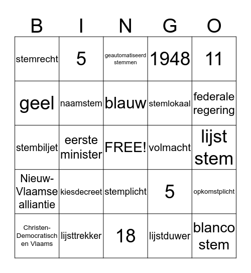 De verkiezingen Bingo Card