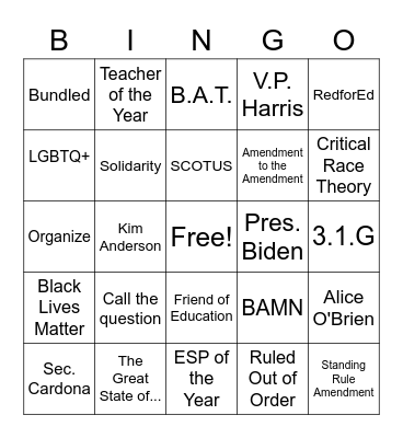 NEA-RA Bingo Card