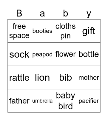 baby shower Bingo Card