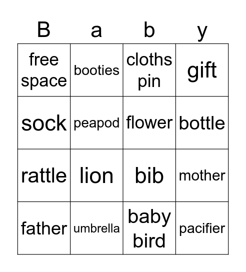 baby shower Bingo Card