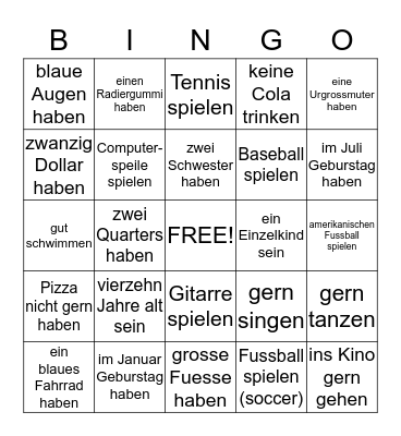 Finde Jemanden Bingo Card
