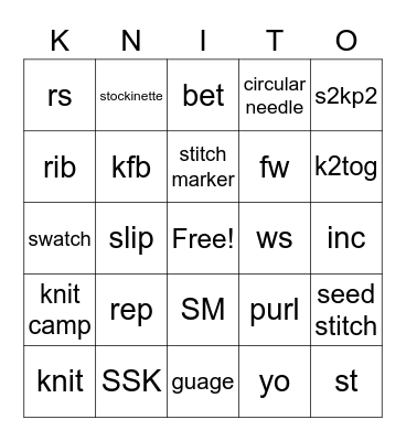 KNIT-O for fireworks cast on party Bingo Card