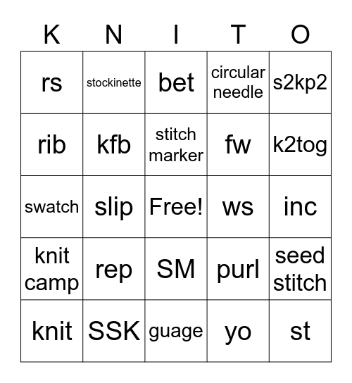 KNIT-O for fireworks cast on party Bingo Card