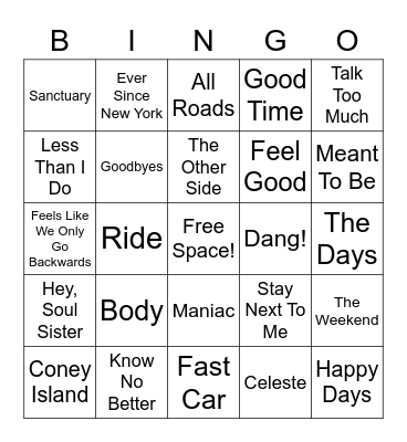Summer Jams Music Bingo Card