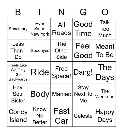 Summer Jams Music Bingo Card