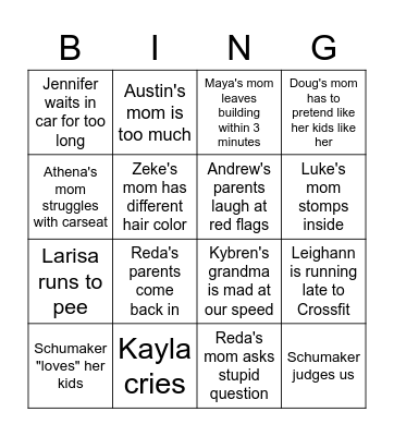 Parents Bingo Card