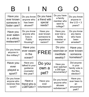 Have you ever - Social Work Bingo Card