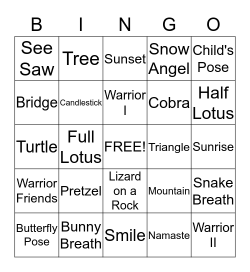 ASPARK- Yoga Bingo Card