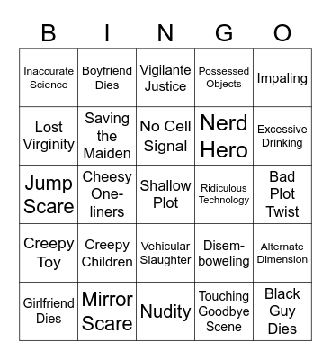 Bad Horror Movie Bingo Card