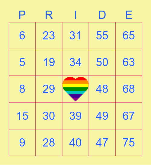 Pride Bingo Card