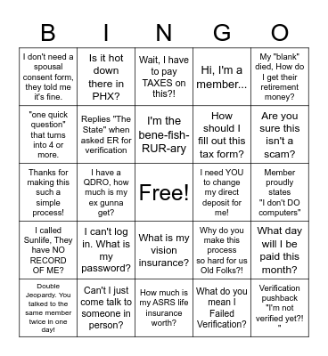 Member Question Bingo Card