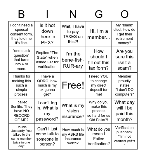 Member Question Bingo Card