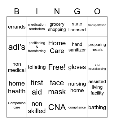 Breath of TLC Personal Home Care Bingo Card