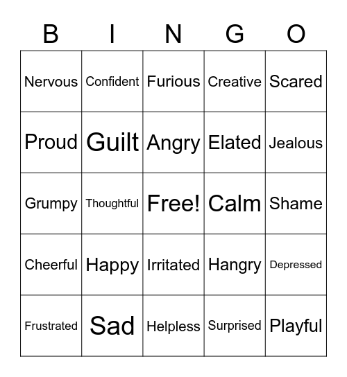 Feelings Bingo Card