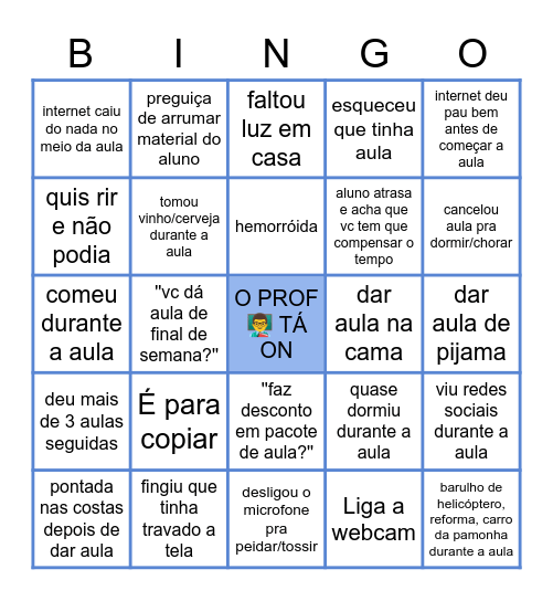 AULA ONLINE - PROF TÁ ON 30-06 Bingo Card