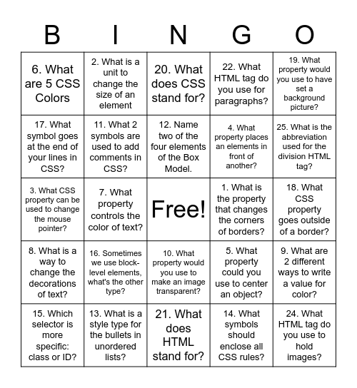 Untitled Bingo Card