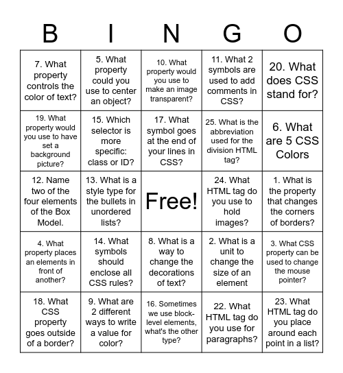 Untitled Bingo Card
