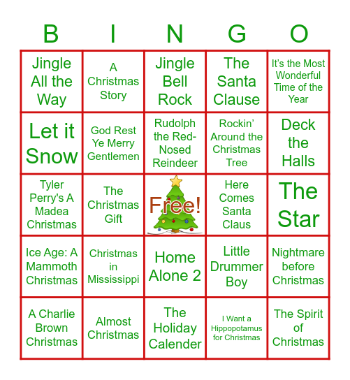 Christmas Movie Bingo Card