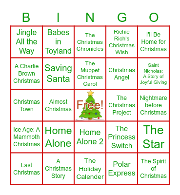 Christmas Movie Bingo Card