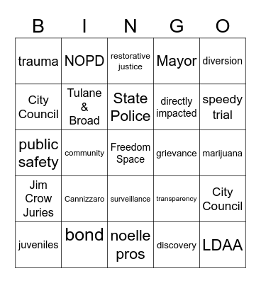 DA Accountability Forum Bingo Card