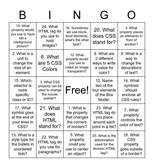 Untitled Bingo Card