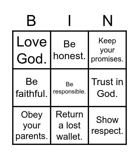 Integrity Bingo Game Bingo Card