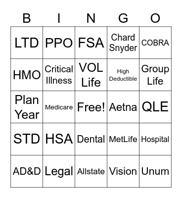 Benefits Bingo Card