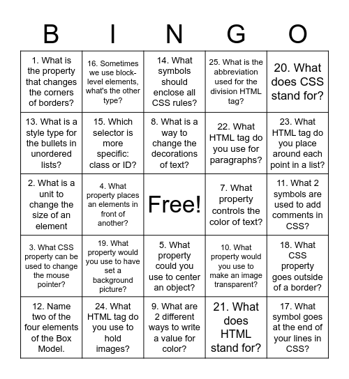 Untitled Bingo Card
