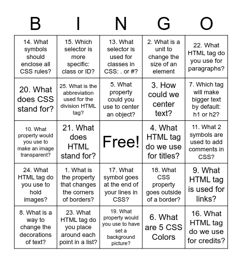 Untitled Bingo Card