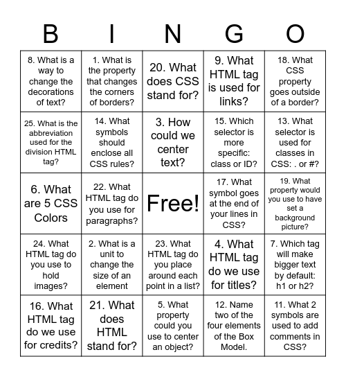 Untitled Bingo Card