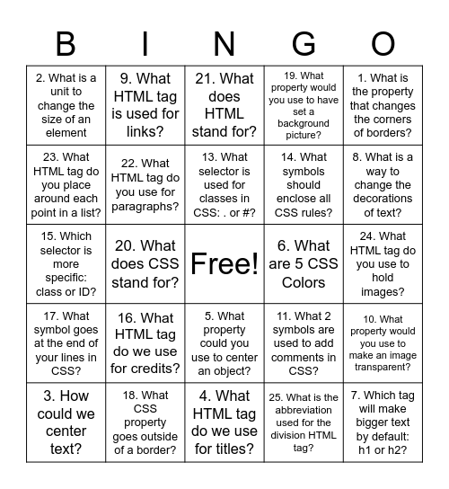 Untitled Bingo Card