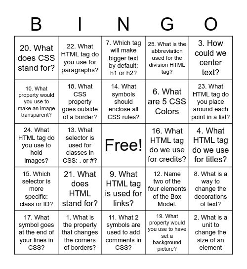 Untitled Bingo Card
