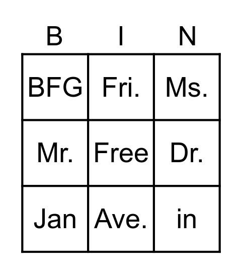 Untitled Bingo Card