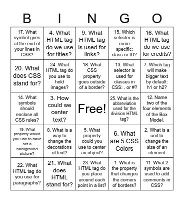 Untitled Bingo Card