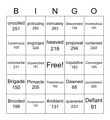 Vocabulary Bingo Card