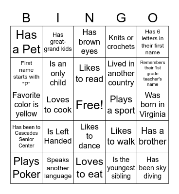 Get to Know You Bingo Card